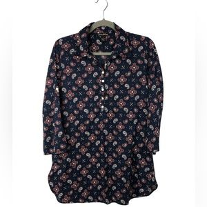 Lucky Brand Women’s Top Tunic Roll Up Sleeves Paisley Side Pockets Soft RedNavy